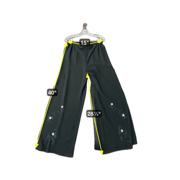 Adrianna Papell Sz 10 Black Wide Leg Pants Floral Beaded Embellished Cocktail - Picture 7 of 11